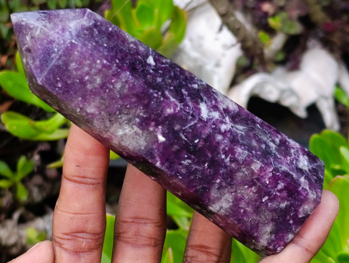 Polished Deep Purple Lepidolite Display Crystal with Smokey Quartz x 1 From Madagascar