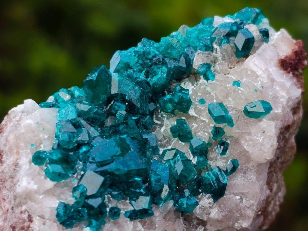 Natural Small Classic Dioptase Specimen on White Calcite and Dolomite Matrix x 1 From Likasi, Congo