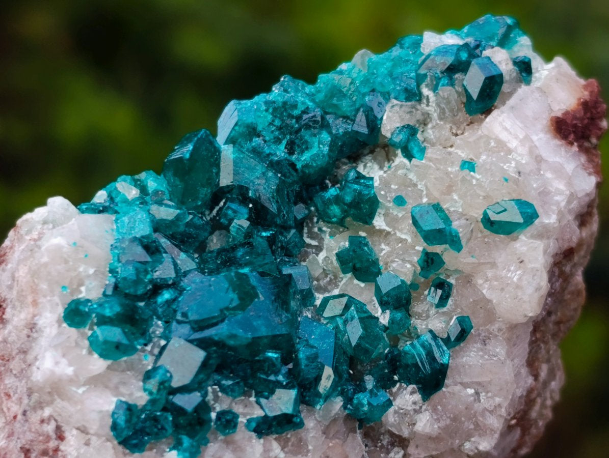 Natural Small Classic Dioptase Specimen on White Calcite and Dolomite Matrix x 1 From Likasi, Congo