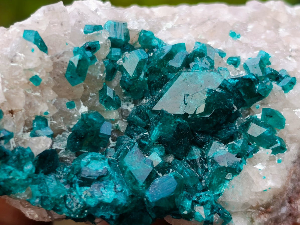 Natural Small Classic Dioptase Specimen on White Calcite and Dolomite Matrix x 1 From Likasi, Congo