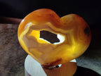 Polished Large Hollow Crystal Centred Carnelian Gemstone Heart x 1 From Lemur Island, Nosy Varika, Madagascar