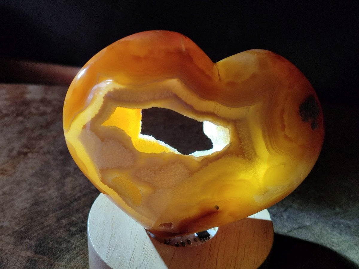 Polished Large Hollow Crystal Centred Carnelian Gemstone Heart x 1 From Lemur Island, Nosy Varika, Madagascar