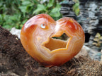 Polished Large Hollow Crystal Centred Carnelian Gemstone Heart x 1 From Lemur Island, Nosy Varika, Madagascar
