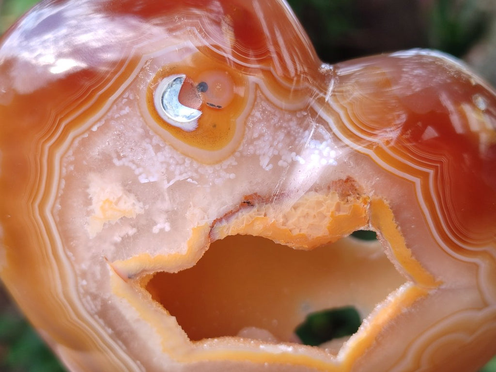 Polished Large Hollow Crystal Centred Carnelian Gemstone Heart x 1 From Lemur Island, Nosy Varika, Madagascar
