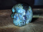 Hand Made Blue Flash Labradorite Skull Sculpture x 1 From Tulear, Madagascar