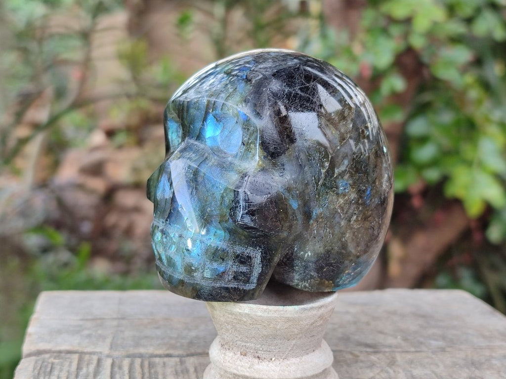 Hand Made Blue Flash Labradorite Skull Sculpture x 1 From Tulear, Madagascar