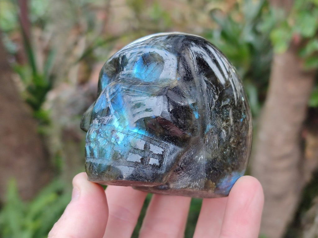 Hand Made Blue Flash Labradorite Skull Sculpture x 1 From Tulear, Madagascar