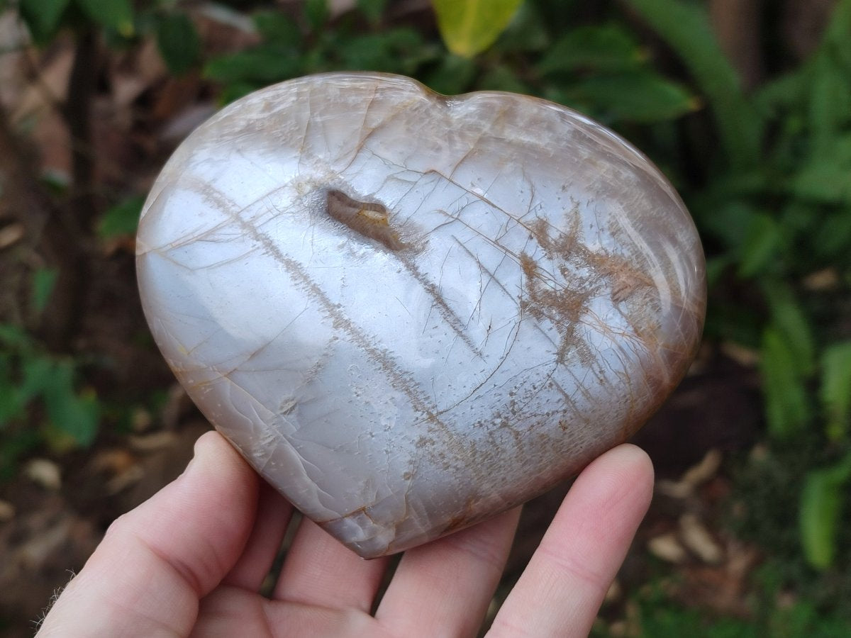 Polished Large Pearly Moonstone Gemstone Heart x 1 From Madagascar