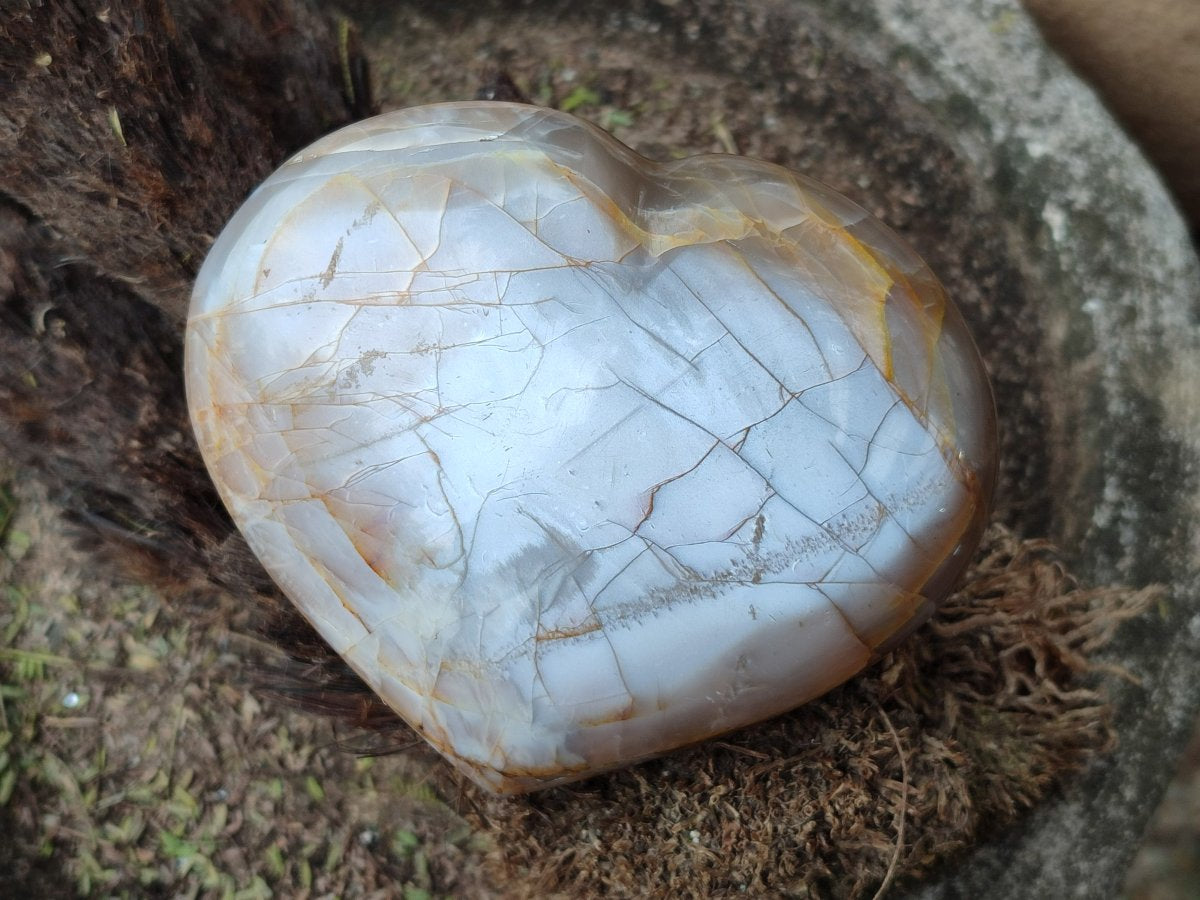 Polished Large Pearly Moonstone Gemstone Heart x 1 From Madagascar