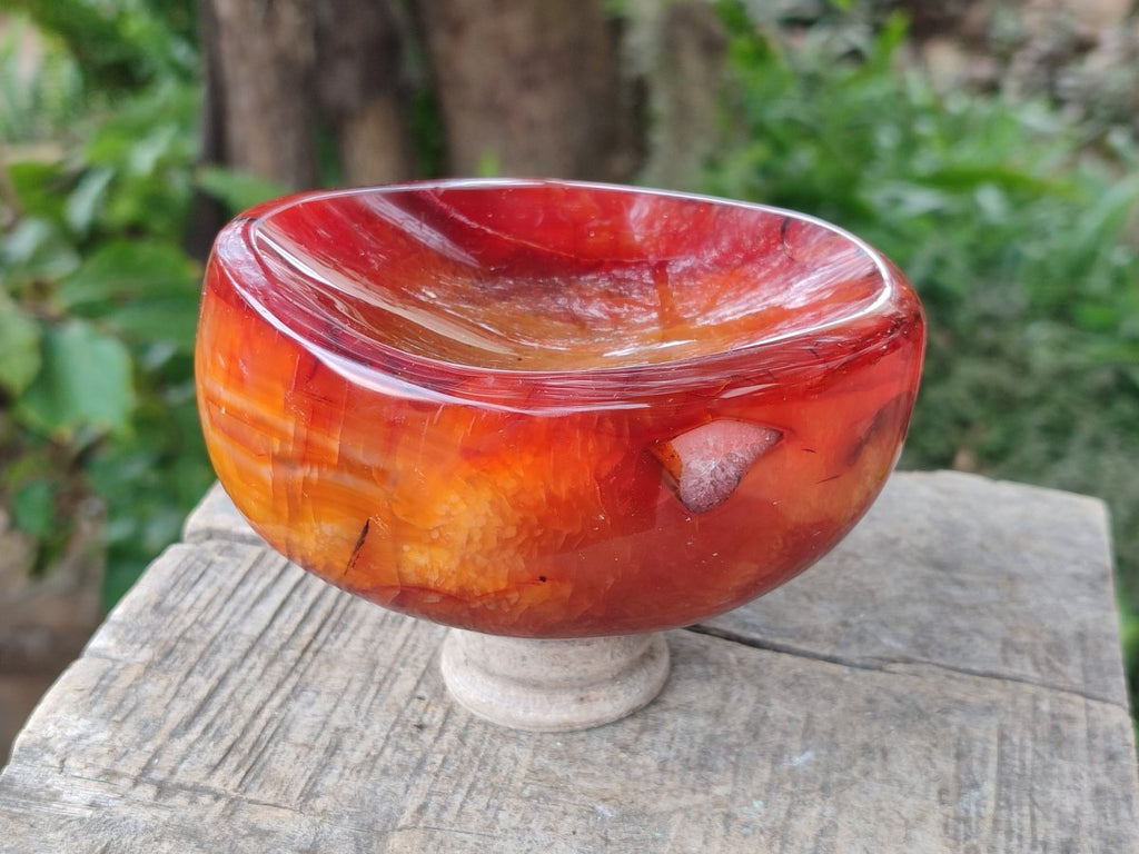 Polished "Fire" Carnelian Gemstone Bowl x 1 From Madagascar