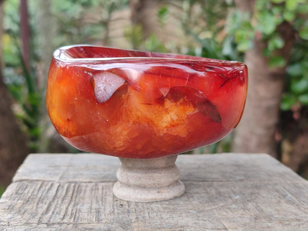 Polished "Fire" Carnelian Gemstone Bowl x 1 From Madagascar