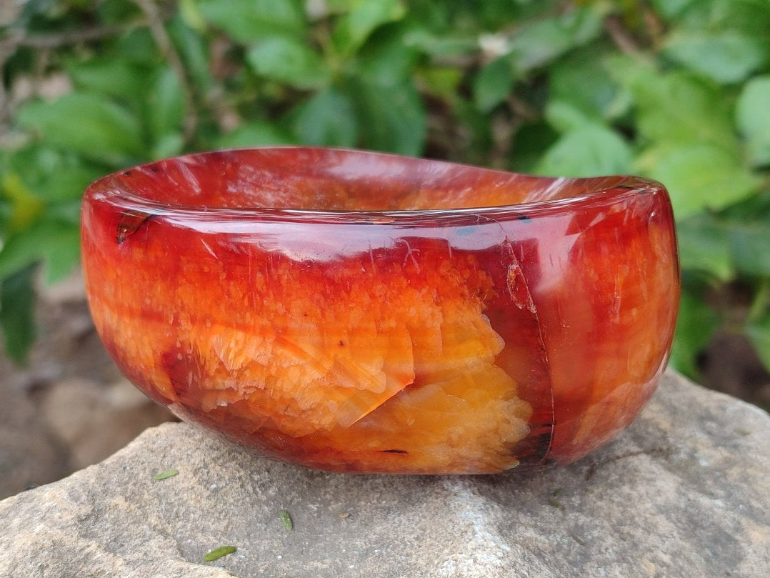 Polished "Fire" Carnelian Gemstone Bowl x 1 From Madagascar