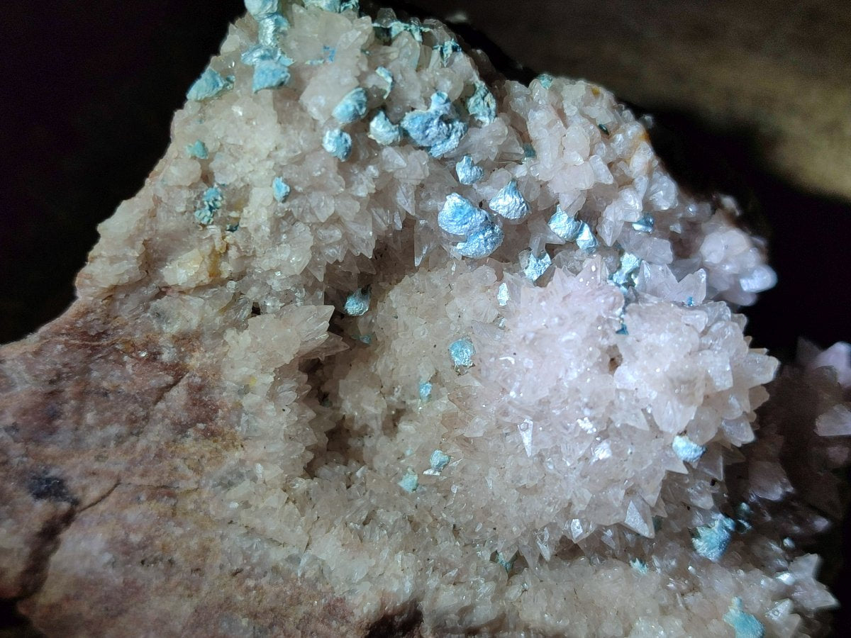 Natural Super Rare Spheroid Shattuckite with Dog Tooth Calcite on a Dolomite Matrix x 1 From Mashamba West Mine, Congo