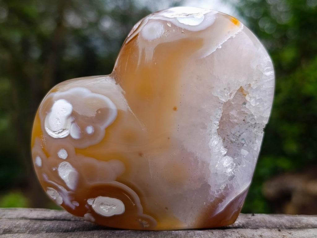 Polished Hollow Crystal Centred Carnelian Gemstone Heart x 1 From Madagascar