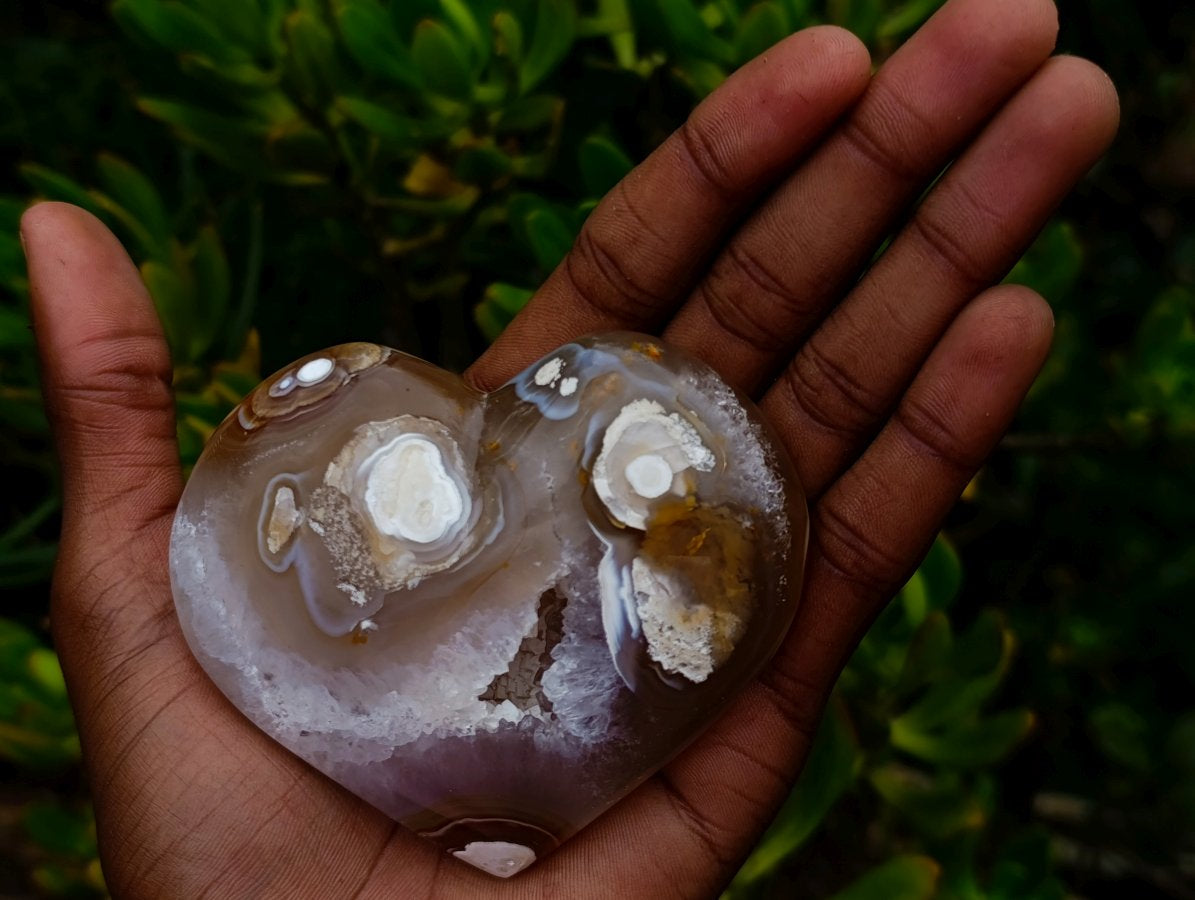 Polished Hollow Crystal Centred Carnelian Gemstone Heart x 1 From Madagascar