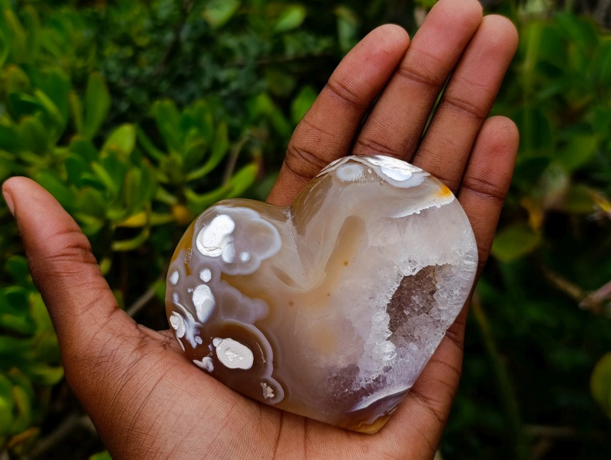 Polished Hollow Crystal Centred Carnelian Gemstone Heart x 1 From Madagascar