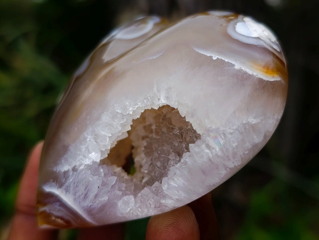 Polished Hollow Crystal Centred Carnelian Gemstone Heart x 1 From Madagascar