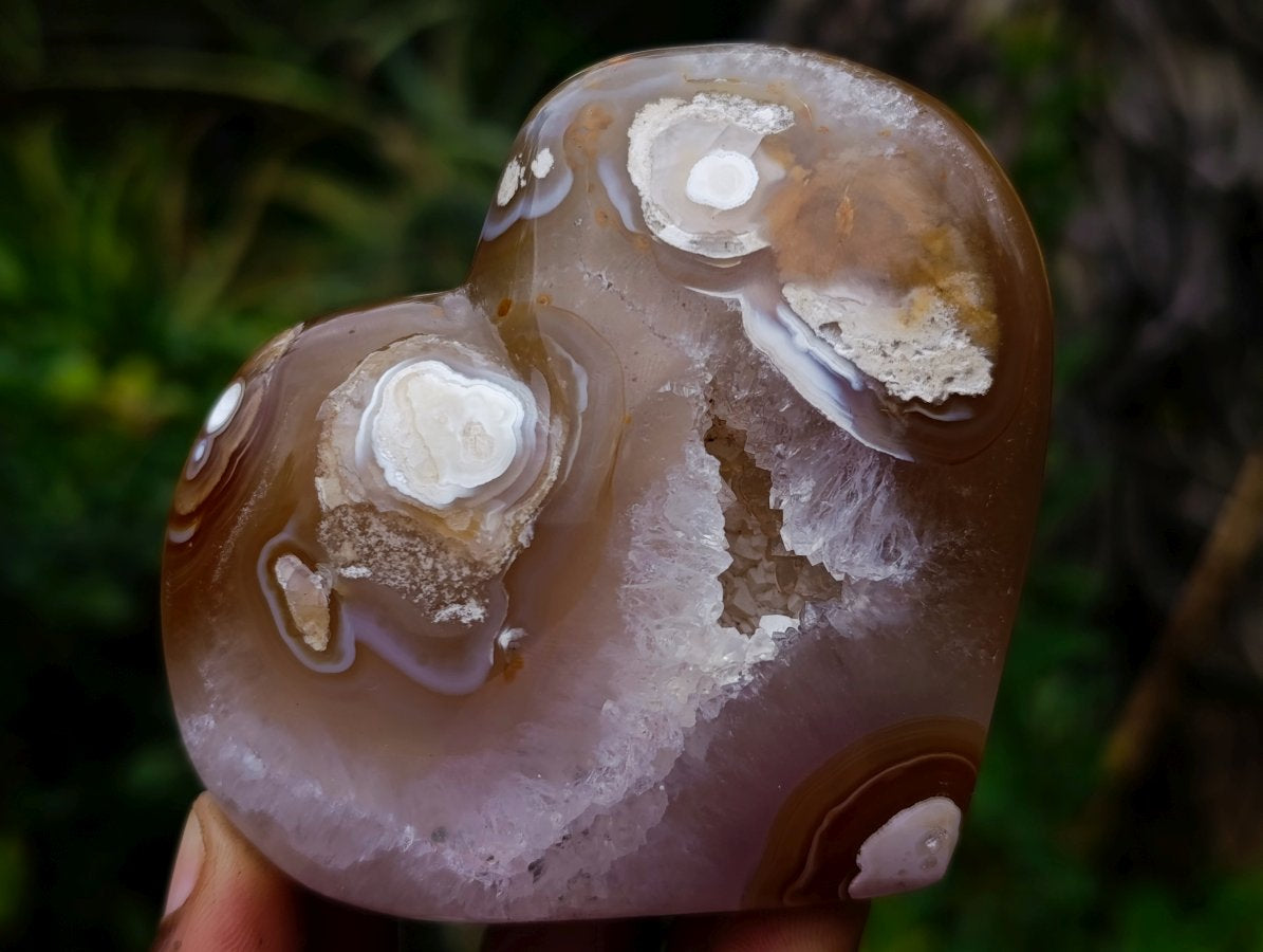 Polished Hollow Crystal Centred Carnelian Gemstone Heart x 1 From Madagascar