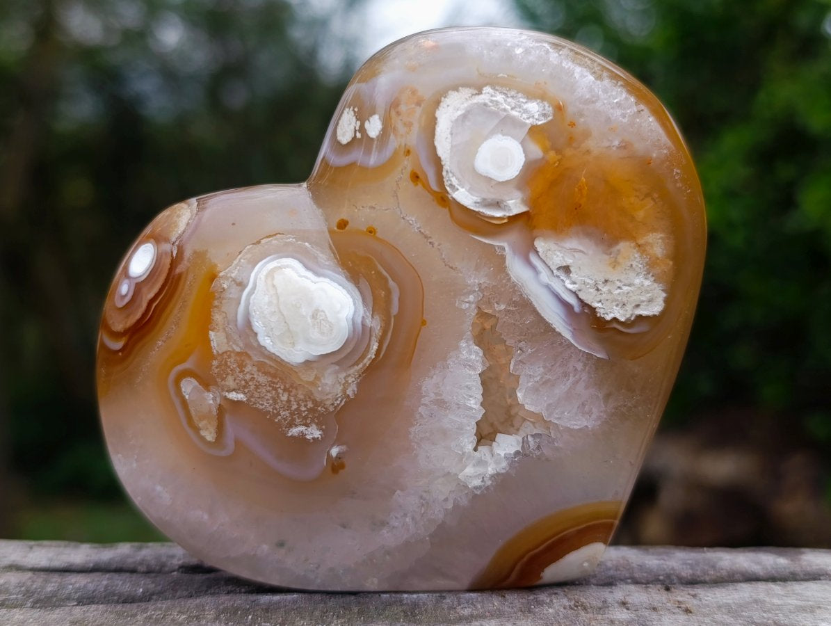 Polished Hollow Crystal Centred Carnelian Gemstone Heart x 1 From Madagascar