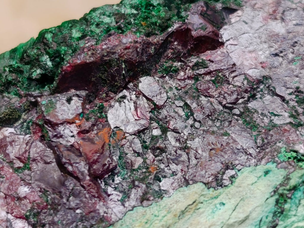 Natural Ultra Rare Cabinet Size Silver and Red Cuprite Specimen with Silky Malachite x 1 From Mashamba West, Congo