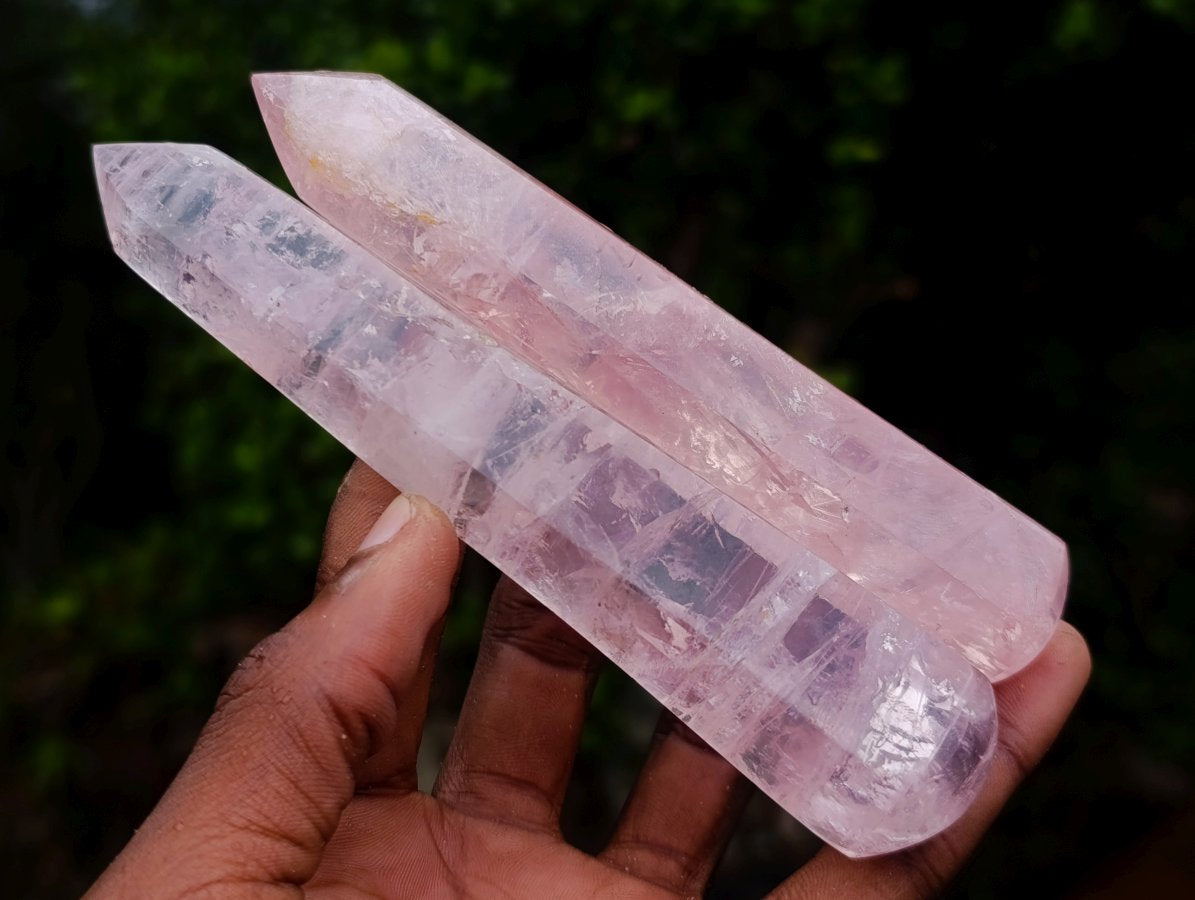 Polished Pair of Gemmy Pink Rose Quartz Crystal Massage Wands x 1 From Ambatondrazaka, Madagascar