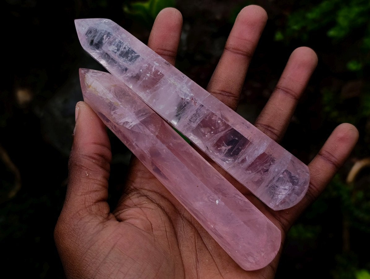 Polished Pair of Gemmy Pink Rose Quartz Crystal Massage Wands x 1 From Ambatondrazaka, Madagascar