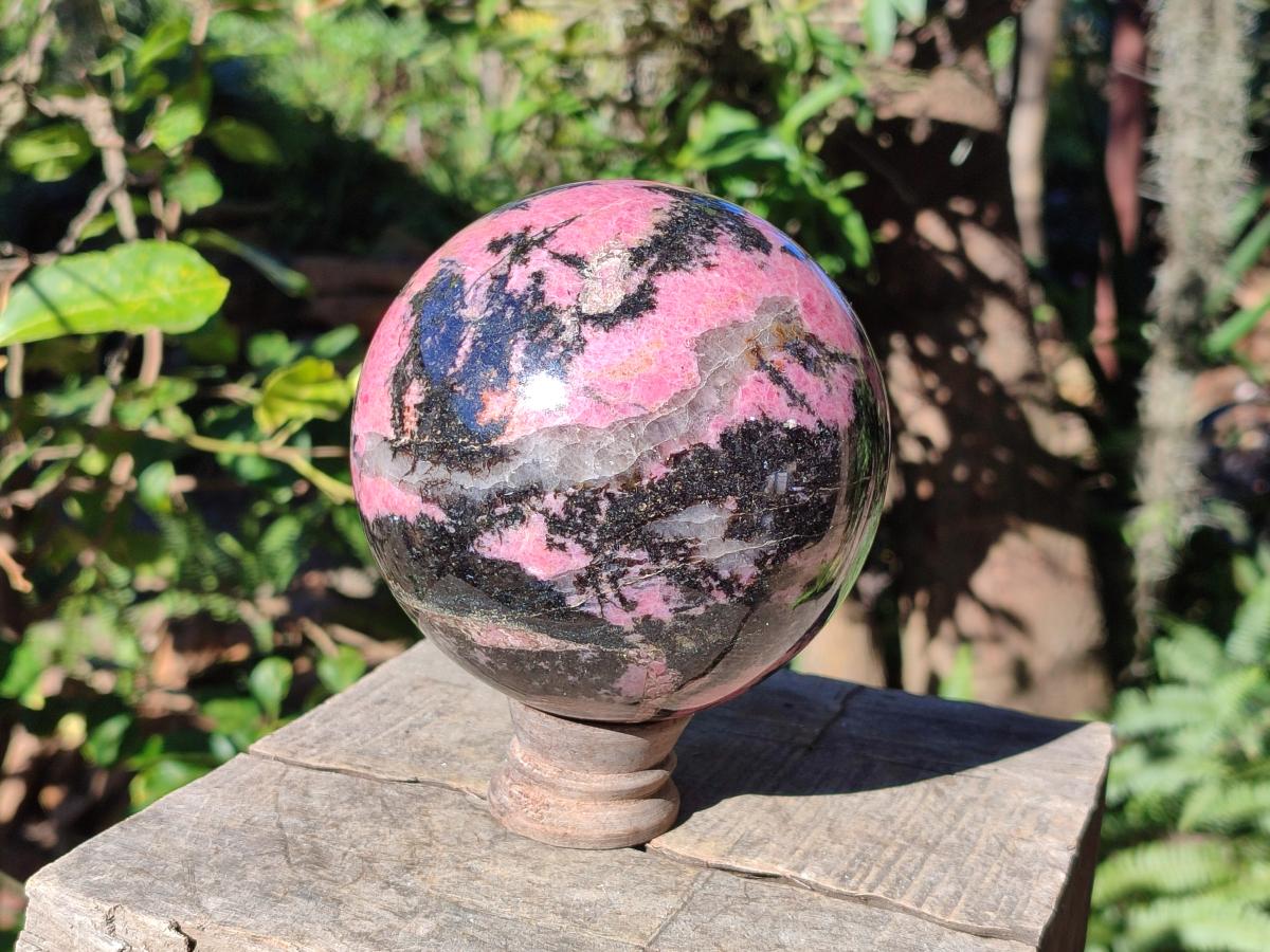 Polished Large Bright Pink and Black Rhodonite Sphere x 1 From Madagascar
