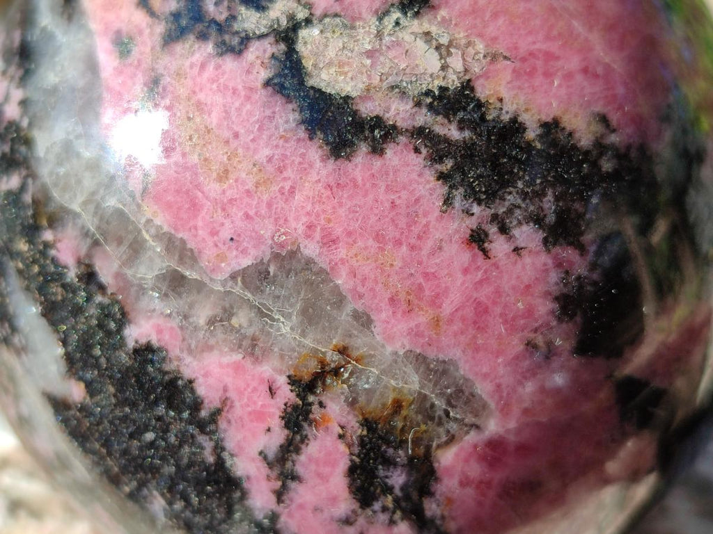 Polished Large Bright Pink and Black Rhodonite Sphere x 1 From Madagascar