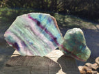 Polished Watermelon Fluorite Slice and a Natural Specimen x 2 From Uis, Namibia