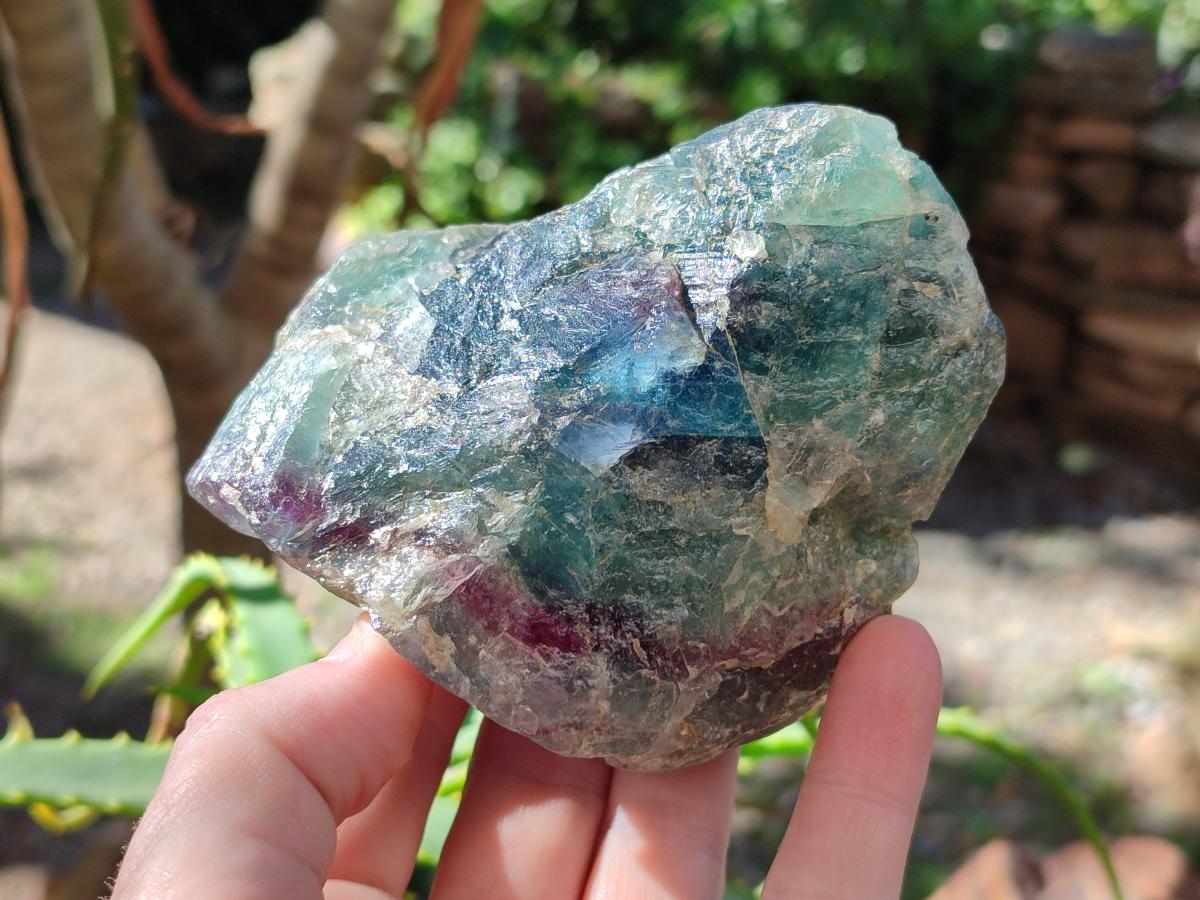 Polished Watermelon Fluorite Slice and a Natural Specimen x 2 From Uis, Namibia