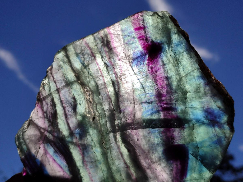 Polished Watermelon Fluorite Slice and a Natural Specimen x 2 From Uis, Namibia