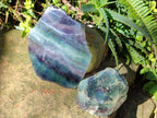 Polished Watermelon Fluorite Slice and a Natural Specimen x 2 From Uis, Namibia