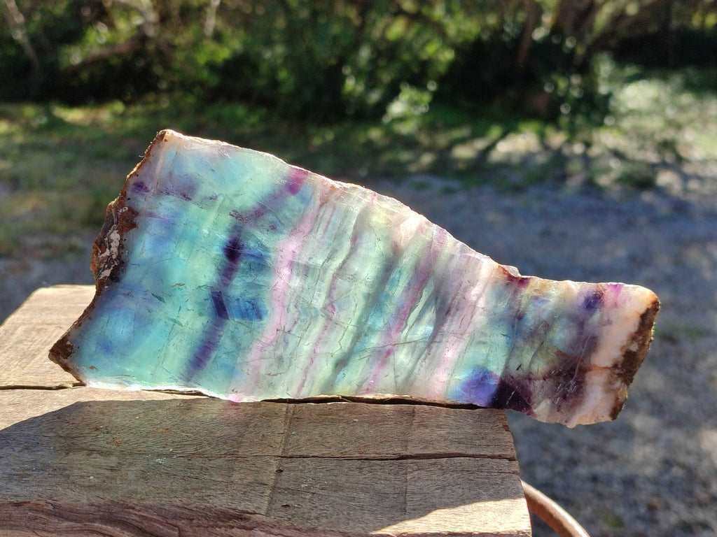 Polished Translucent Watermelon Fluorite Slice x 1 From Uis, Namibia