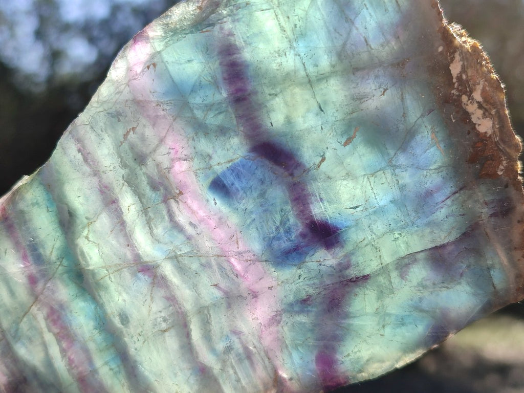 Polished Translucent Watermelon Fluorite Slice x 1 From Uis, Namibia