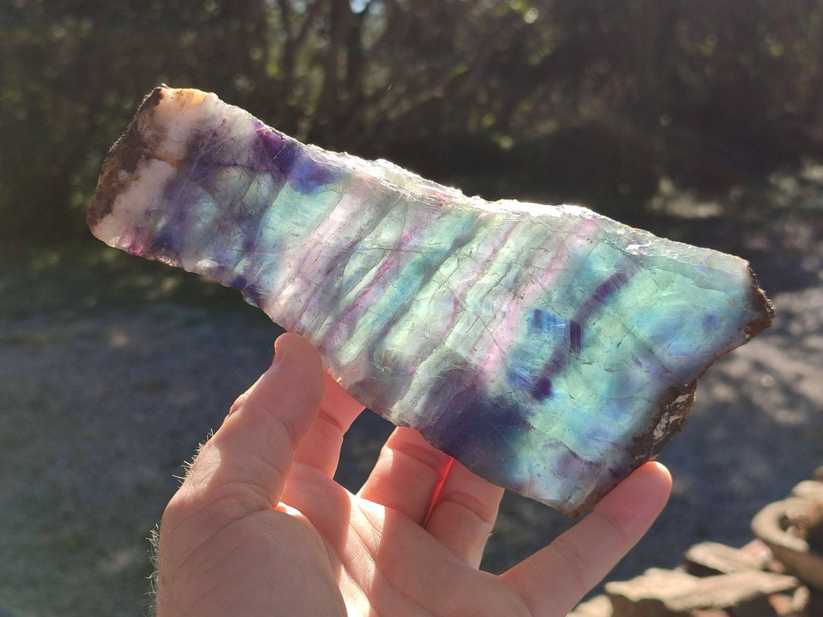 Polished Translucent Watermelon Fluorite Slice x 1 From Uis, Namibia