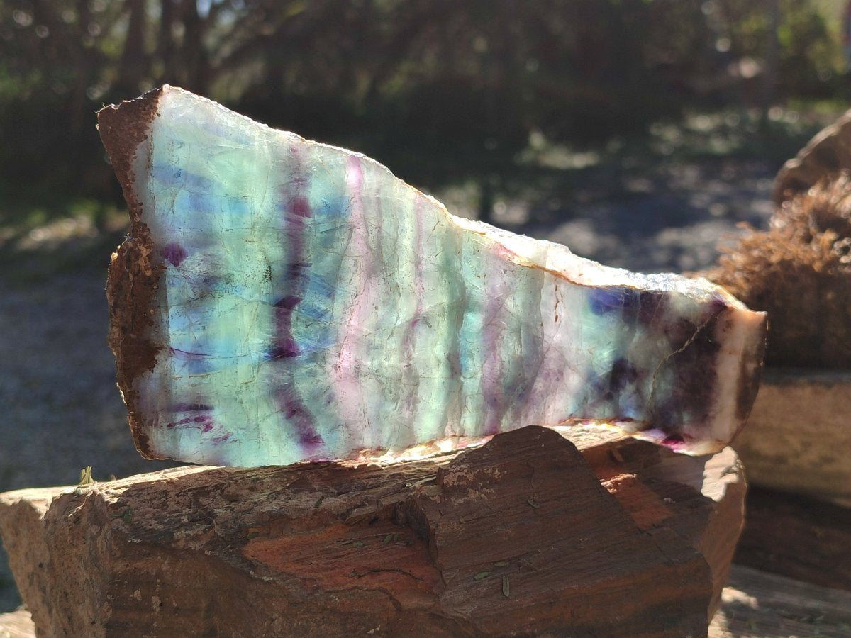 Polished Translucent Watermelon Fluorite Slice x 1 From Uis, Namibia