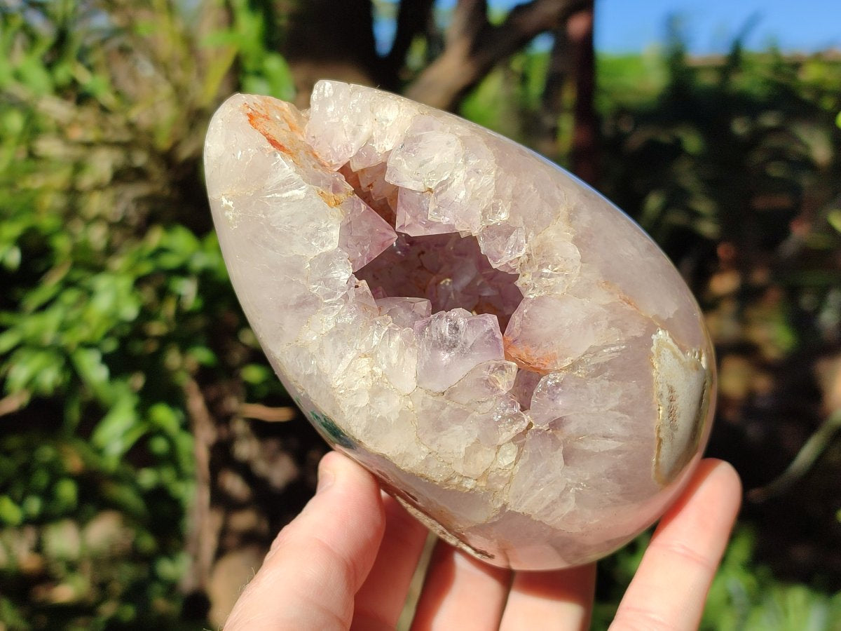 Polished Agate Egg with Crystalline Amethyst Centre x 1 From Maintirano, Madagascar
