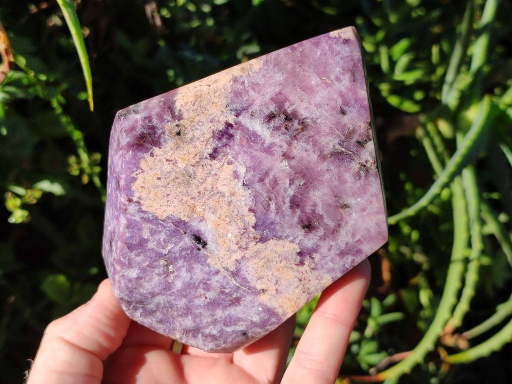 Polished Purple Lepidolite with Peach Moonstone Standing Display Crystal x 1 From Madagascar