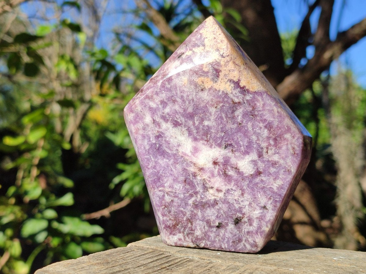 Polished Purple Lepidolite with Peach Moonstone Standing Display Crystal x 1 From Madagascar