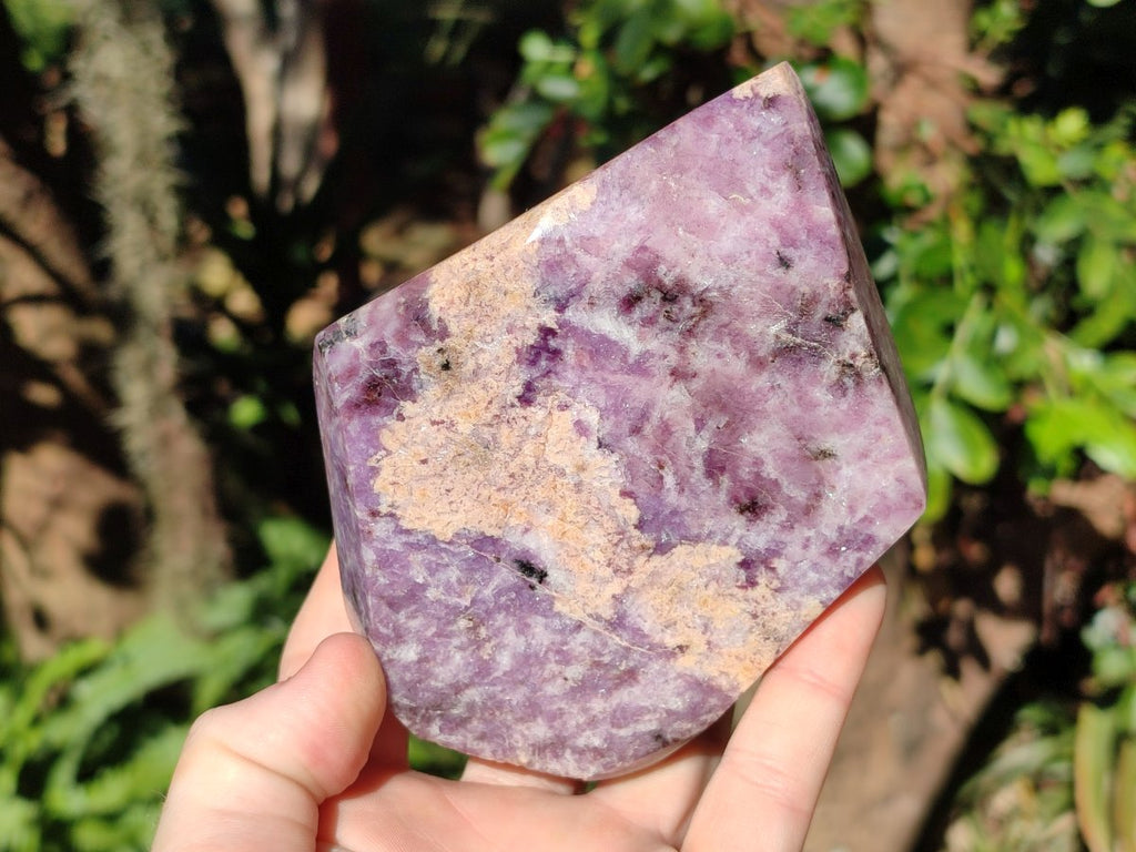 Polished Purple Lepidolite with Peach Moonstone Standing Display Crystal x 1 From Madagascar