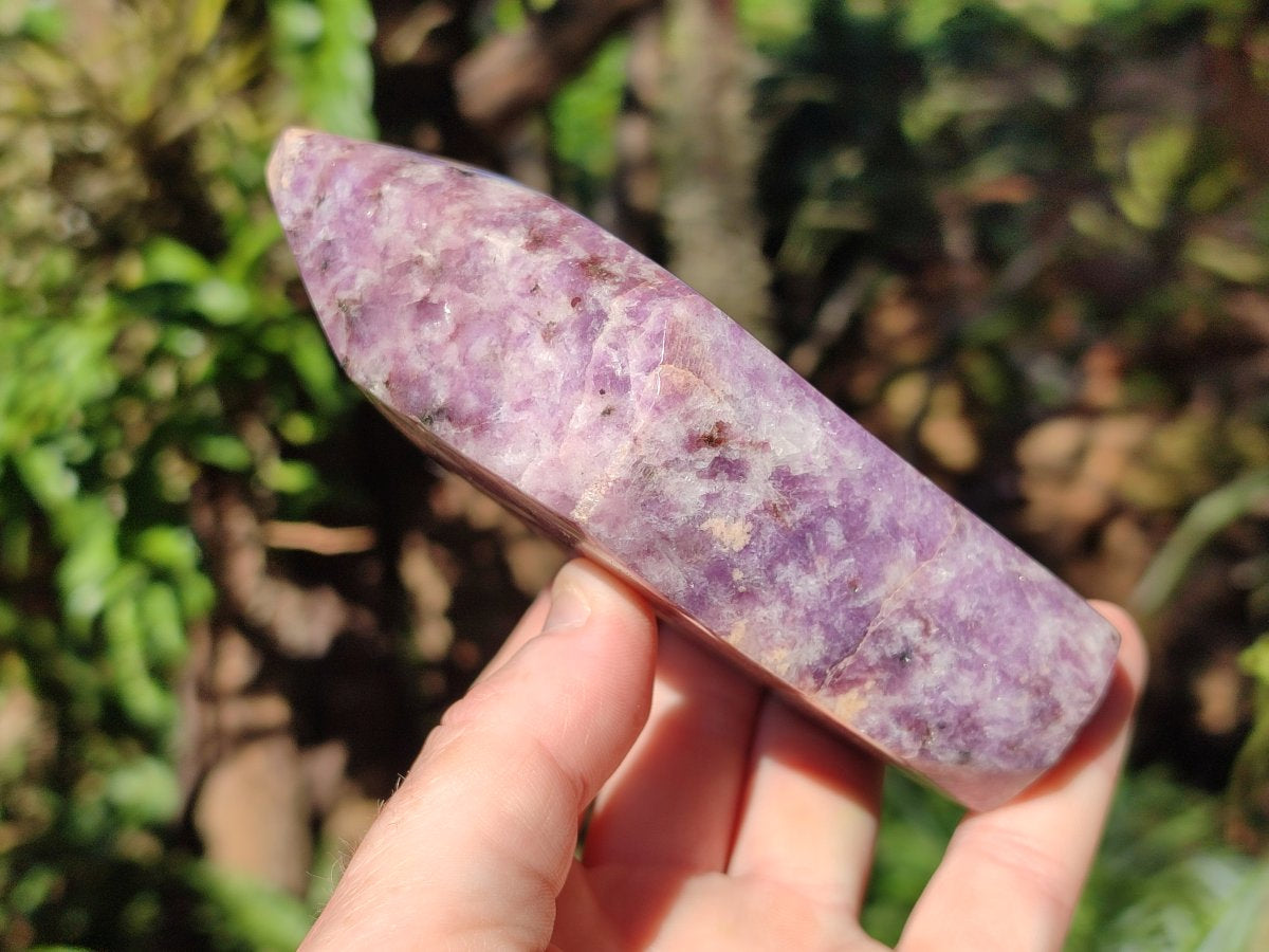 Polished Purple Lepidolite with Peach Moonstone Standing Display Crystal x 1 From Madagascar