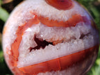 Polished Banded Carnelian Gemstone Sphere with Wooden Stand x 1 From Madagascar