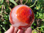 Polished Banded Carnelian Gemstone Sphere with Wooden Stand x 1 From Madagascar