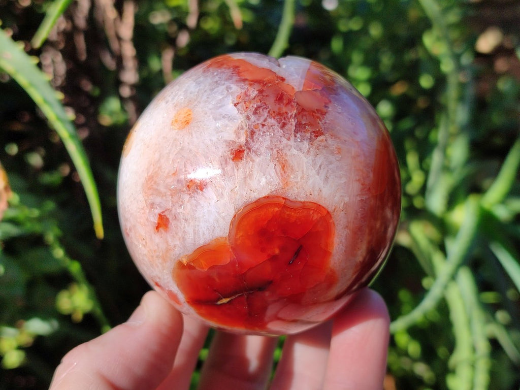 Polished Banded Carnelian Gemstone Sphere with Wooden Stand x 1 From Madagascar