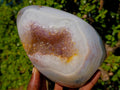 Polished Agate Geode Standing Display Piece with Crystalline Amethyst Centre x 1 From Maintirano, Madagascar