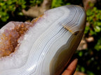 Polished Agate Geode Standing Display Piece with Crystalline Amethyst Centre x 1 From Maintirano, Madagascar