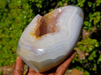 Polished Agate Geode Standing Display Piece with Crystalline Amethyst Centre x 1 From Maintirano, Madagascar