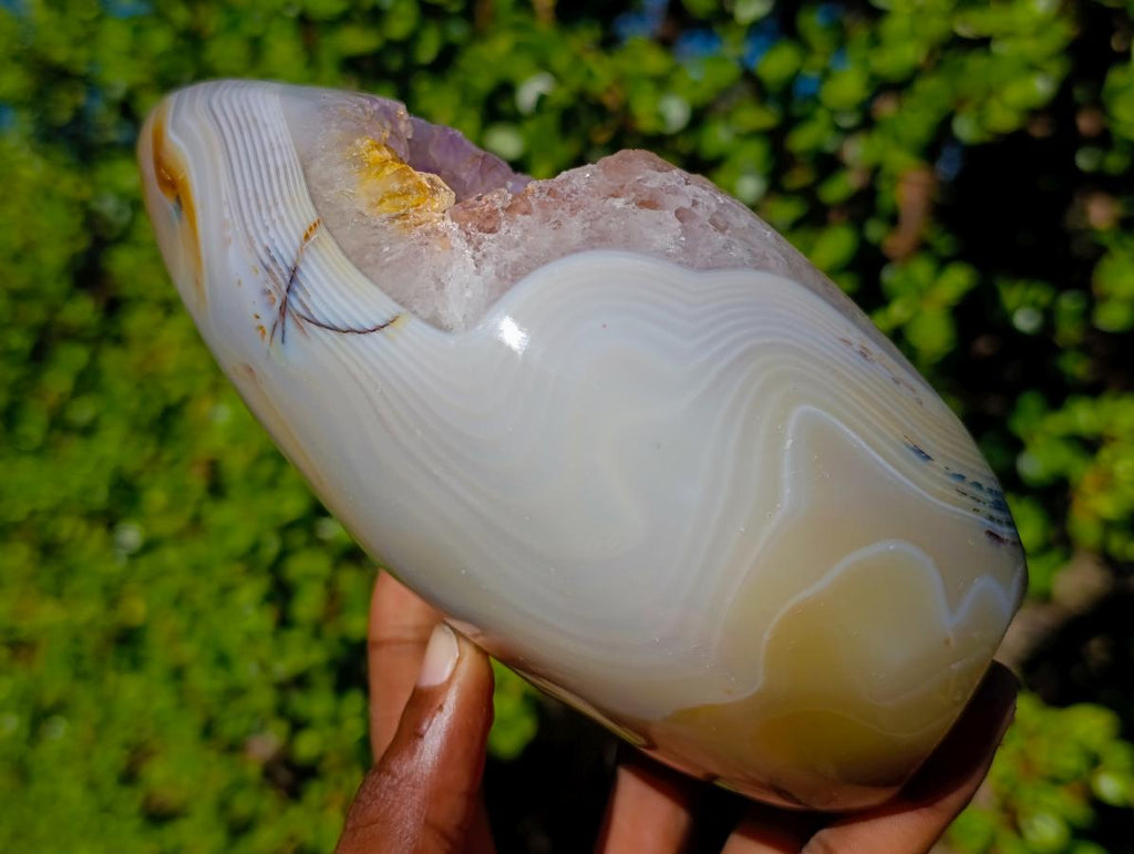 Polished Agate Geode Standing Display Piece with Crystalline Amethyst Centre x 1 From Maintirano, Madagascar