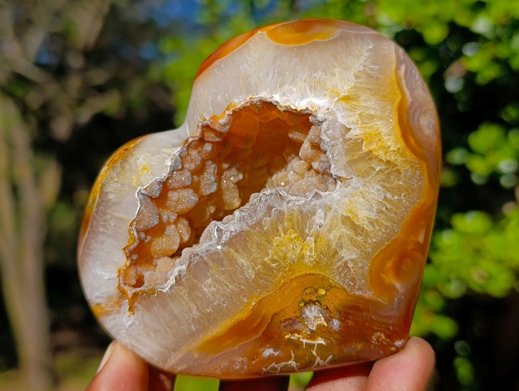Polished Carnelian Gemstone Drusy Geode Heart x 1 From Nosy Varika, Madagascar