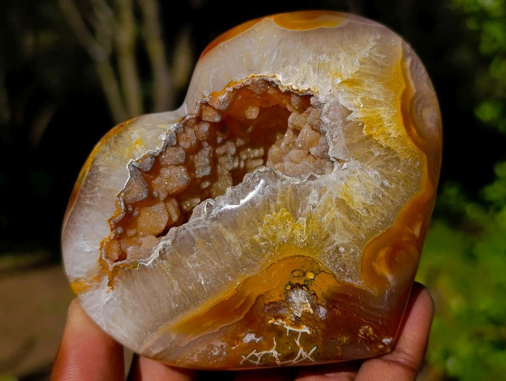 Polished Carnelian Gemstone Drusy Geode Heart x 1 From Nosy Varika, Madagascar